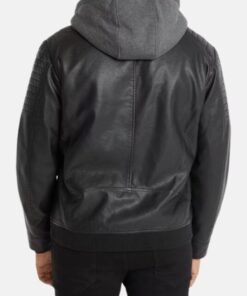 Black Vintage Hooded Leather Jacket For Men’s