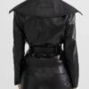 Black Wide Lapel Leather Jacket With Belted For Women’s