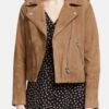 Brown Suede Leather Biker Jacket