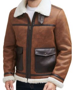Bundy Brown Shearling Aviator Leather Jacket