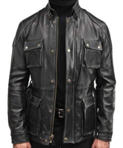 Classic Black Leather Field Jacket