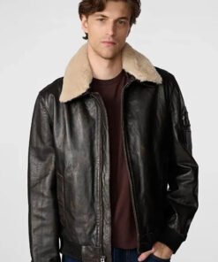Dark Brown Leather Aviator Jacket