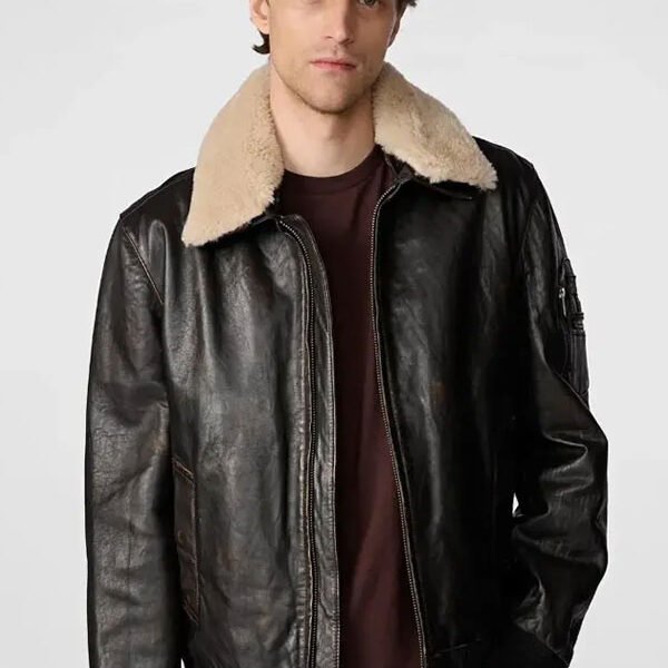 Dark Brown Leather Aviator Jacket