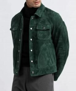 Alternative view of Green Biker Suede Leather Jacket