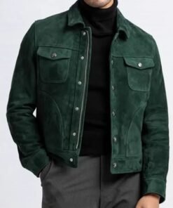 Green Biker Suede Leather Jacket For Men’s