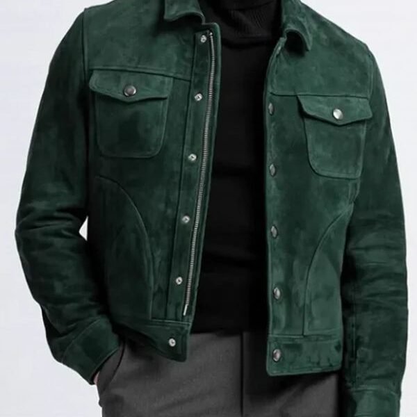 Green Biker Suede Leather Jacket For Men’s