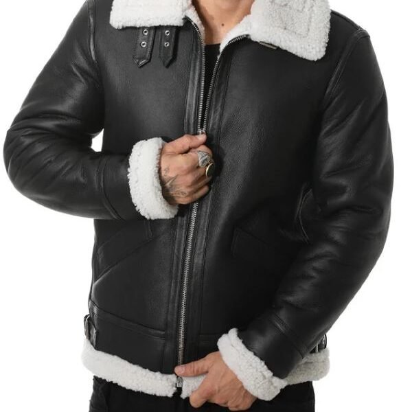 Alternative view of B3 Black Shearling Aviator Pilot Bomber Jacket