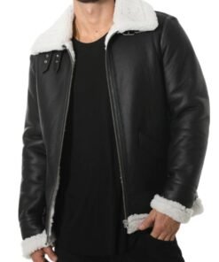 B3 Black Shearling Aviator Pilot Bomber Jacket For Men’s