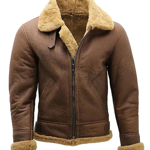 Men’s Brown B3 Shearling Leather Flying Aviator Jacket
