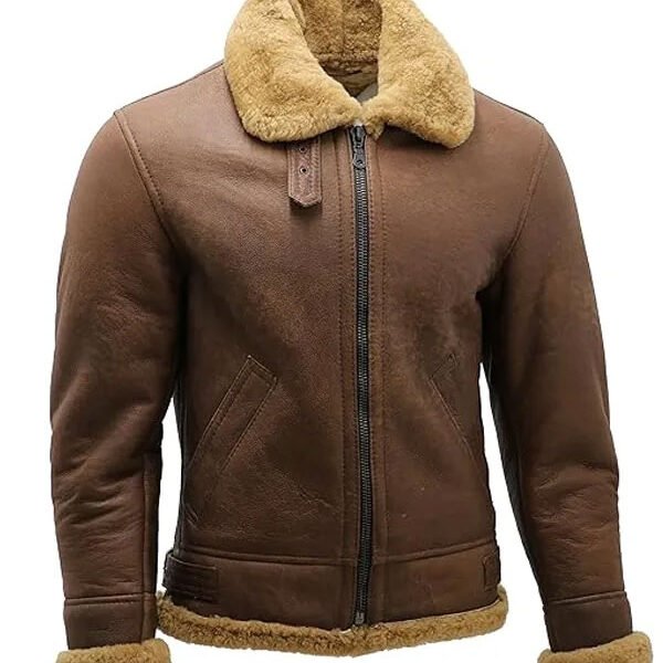 Alternative view of Men’s Brown B3 Shearling Leather Flying Aviator Jacket