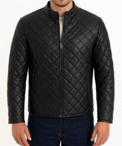 Men’s Classic Style Black Leather Quilted Jacket
