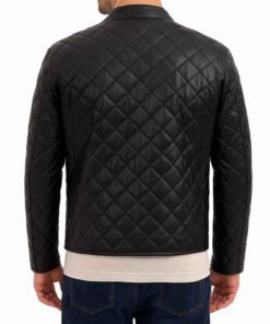 Men’s Classic Style Black Leather Quilted Jacket