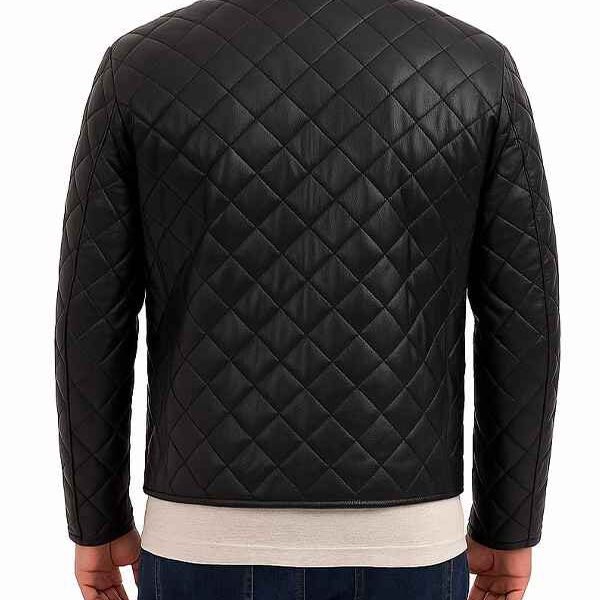 Men’s Classic Style Black Leather Quilted Jacket