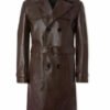 Men’s Stylish Long Brown Leather Trench Coat