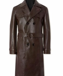Men’s Stylish Long Brown Leather Trench Coat
