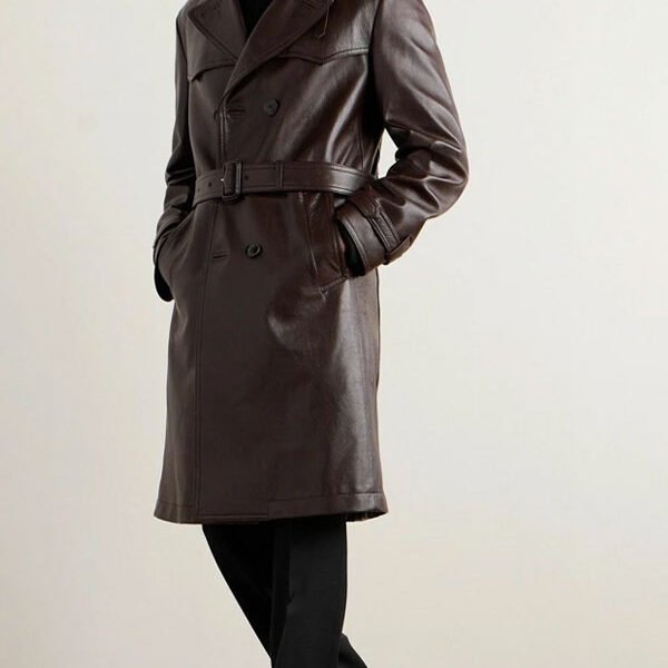 Alternative view of Men’s Stylish Long Brown Leather Trench Coat