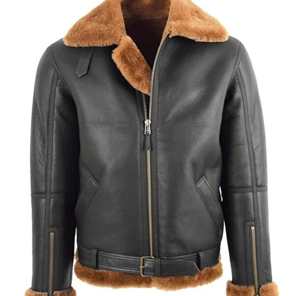 Alternative view of RAF Black B3 Bomber Brown Shearling Jacket