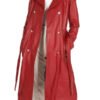 Red Double Breasted Leather Coat