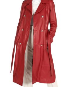 Red Double Breasted Leather Coat