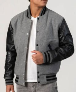 Unisex Black And Grey Varsity Jacket
