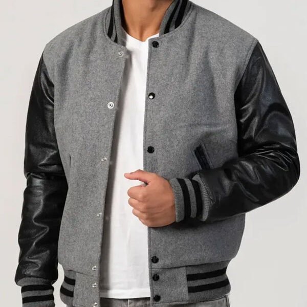 Unisex Black And Grey Varsity Jacket