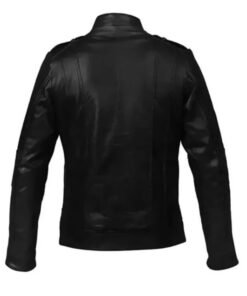 Red and White Heart Printed Valentines Couple Black Leather Jacket