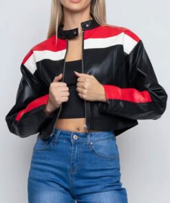 Women’s Cropped Red And Black Leather Jacket