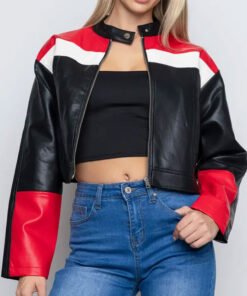 Alternative view of Women’s Cropped Red And Black Leather Jacket