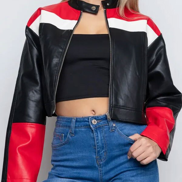 Alternative view of Women’s Cropped Red And Black Leather Jacket