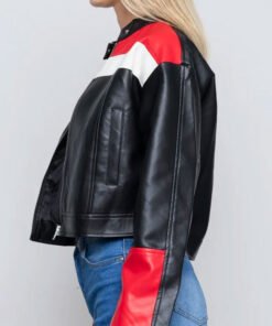 Women’s Cropped Red And Black Leather Jacket