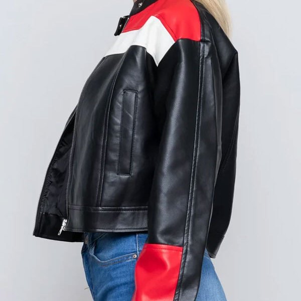 Women’s Cropped Red And Black Leather Jacket