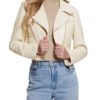 Women’s Cropped White Leather Biker Jacket