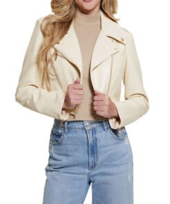 Women’s Cropped White Leather Biker Jacket