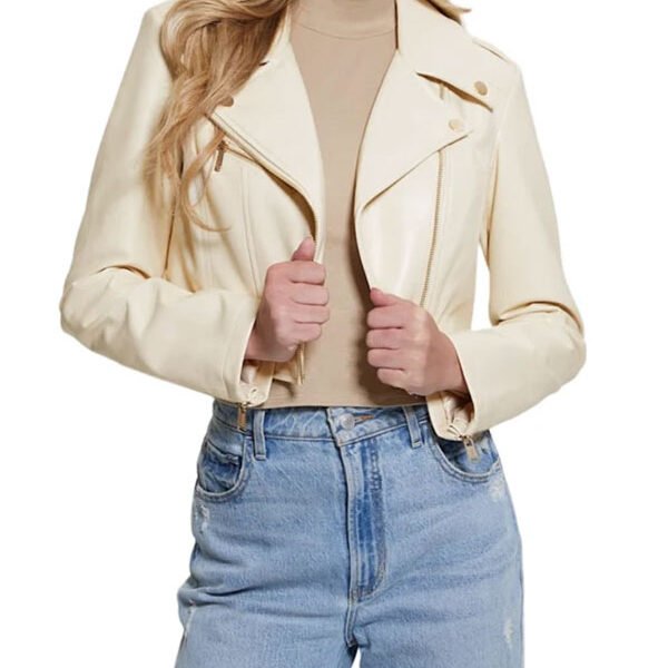 Women’s Cropped White Leather Biker Jacket
