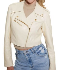 Alternative view of Women’s Cropped White Leather Biker Jacket