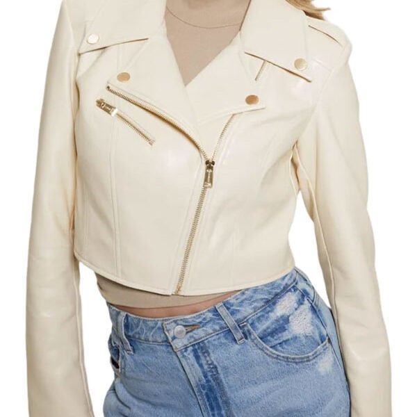 Alternative view of Women’s Cropped White Leather Biker Jacket