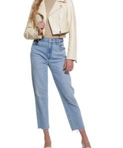 Women’s Cropped White Leather Biker Jacket