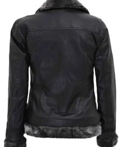 Black Leather Shearling Belted Jacket