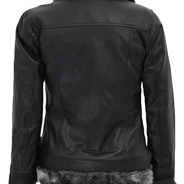 Black Leather Shearling Belted Jacket