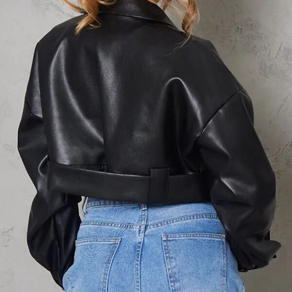 Women’s Black Oversized Cropped Leather Jacket