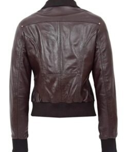 Brown Slim Fit Bomber Leather Jacket