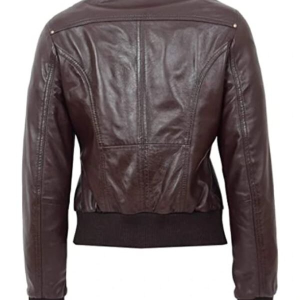 Brown Slim Fit Bomber Leather Jacket