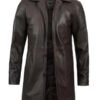 Distressed Dark Brown Leather Coat