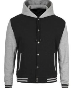 Hooded Letterman Grey and Black Jacket