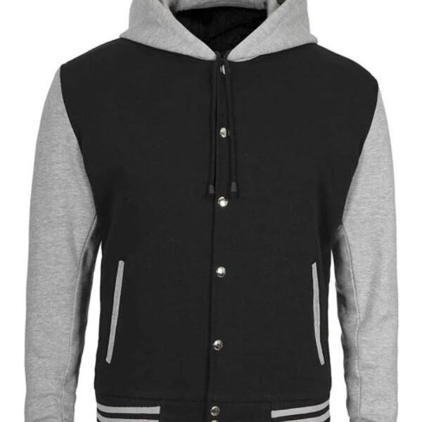 Hooded Letterman Grey and Black Jacket