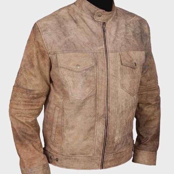 Khakhi Distressed Café Racer Vintage Jacket