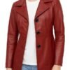 Three Button Red Leather Blazer For Women’s