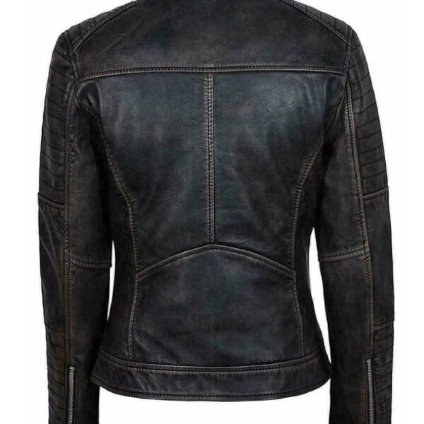 Vintage Biker Distressed Black Leather Jacket