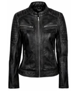 Vintage Biker Distressed Black Leather Jacket