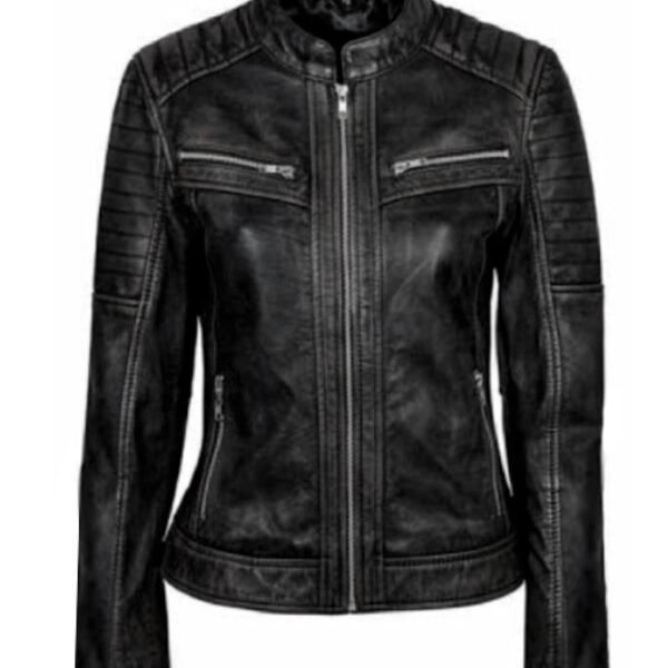 Vintage Biker Distressed Black Leather Jacket